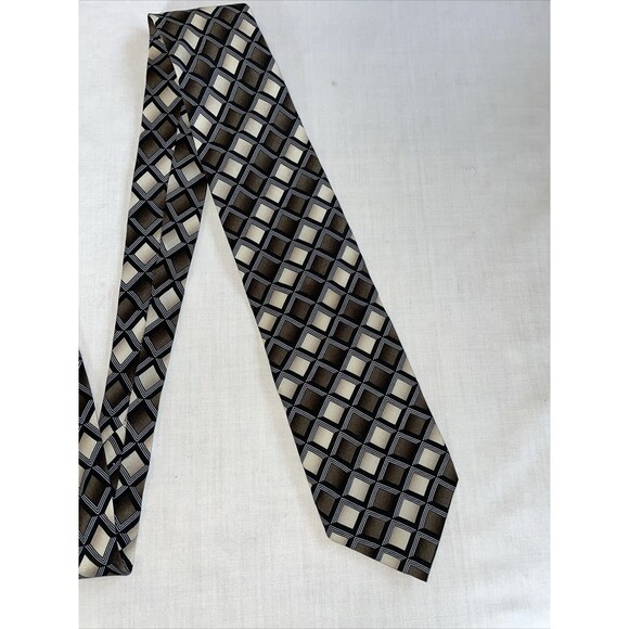Croft & Barrow Dress Tie Men’s Size 60” Brown Tan Geometric 100% Silk Formal - Picture 3 of 13